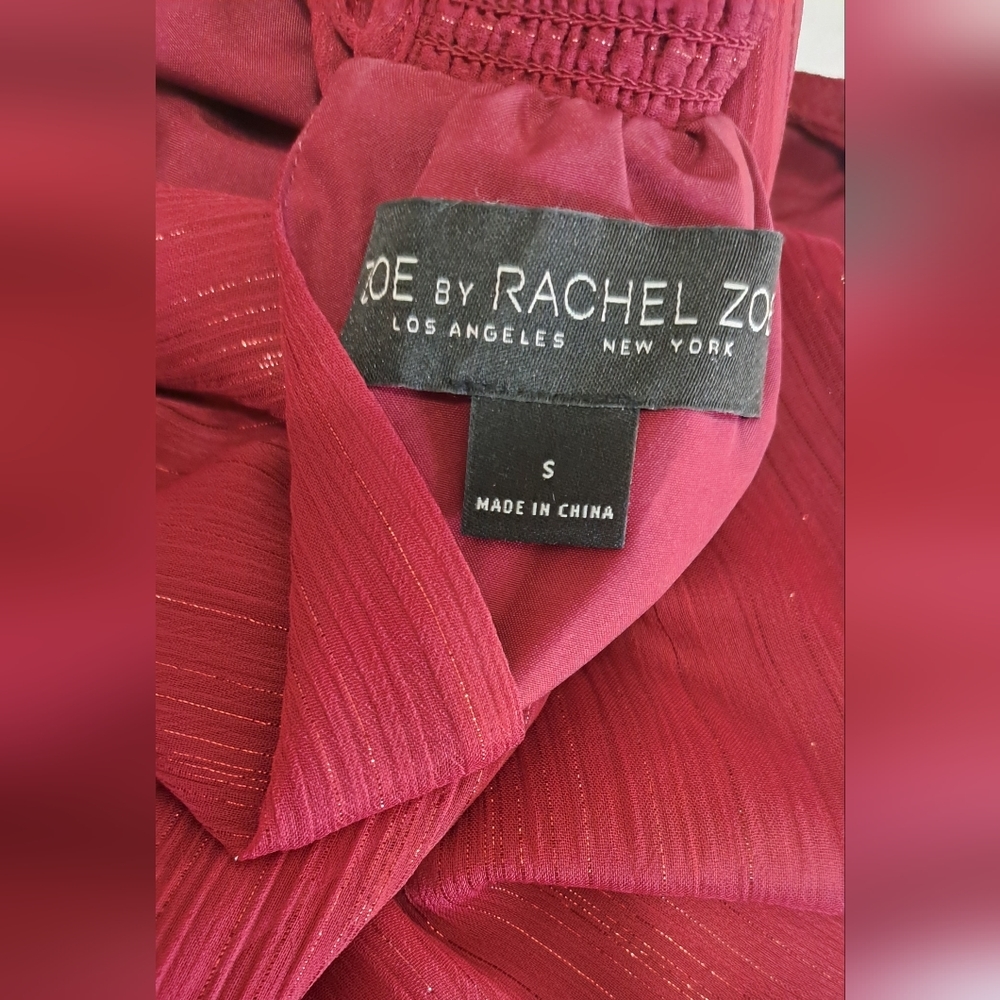 Rachel Zoe burgundy metallic cold shoulder blouse S - Picture 2 of 15